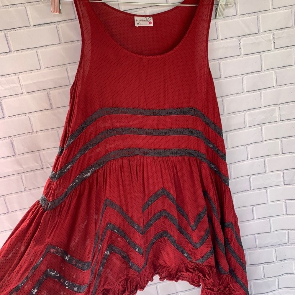 Intimately Free People Red Voile/Lace Tuni…